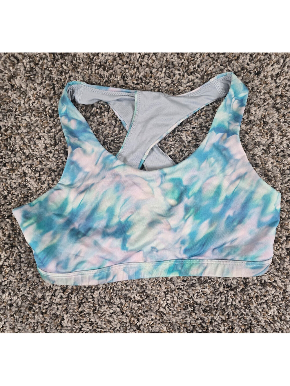 All In Motion Girls Sz XL Sports Bra Purple Blue Watercolor Print